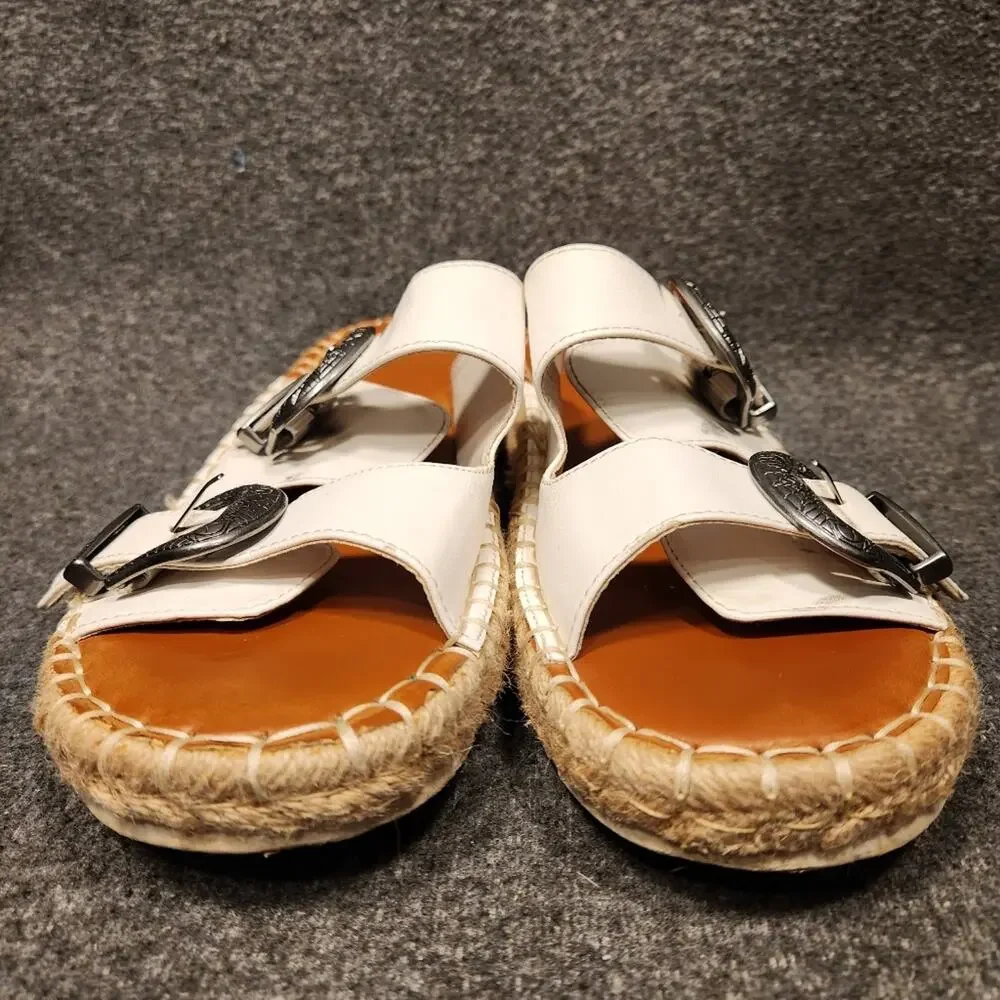 TRUE CRAFT Shaker White Double Strap Buckle Espadrille Slide Sandal Womens 7.5